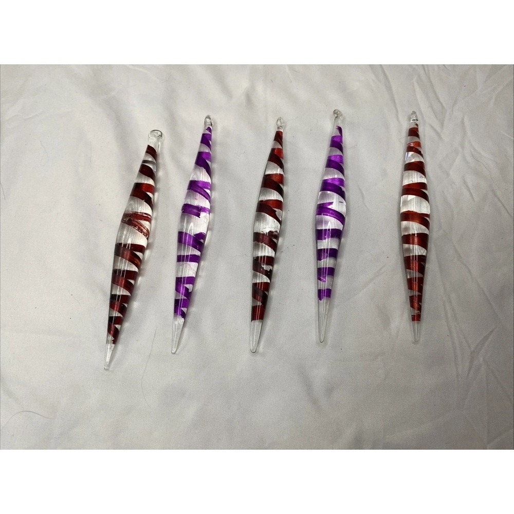 5 Glass Striped Christmas Ornaments Please See description and‎ Pictures